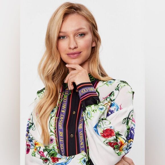 Versace Jeans Couture Logo-Printed Buttoned Shirt size 38/us size 2 - Picture 3 of 16